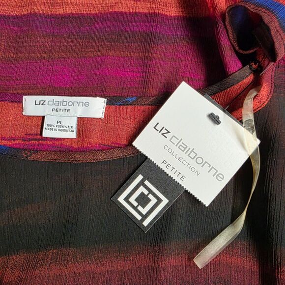 Liz Claiborne Petites Sunset Sheer Tunic Length Blouse Size Petite Large - Picture 7 of 8